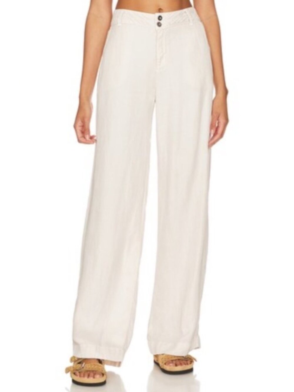 NEW Bella Dahl Harper Pants Wide-Leg High-Rise Cream Linen-Blend 27 Lightweight